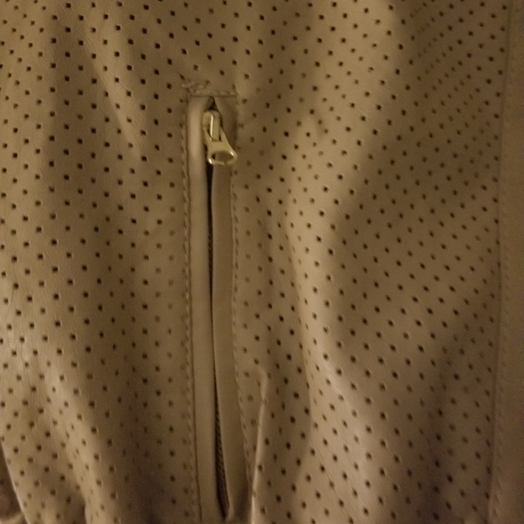 Women's Tan Color Faux Leather Jacket - Picture 5 of 13